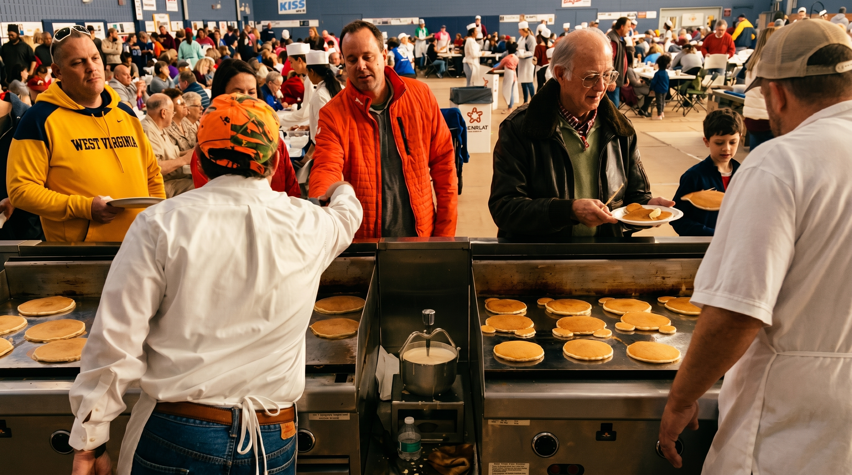 Kiwanis Annual Community Pancake Day - families and volunteers at Jim Barnett Park