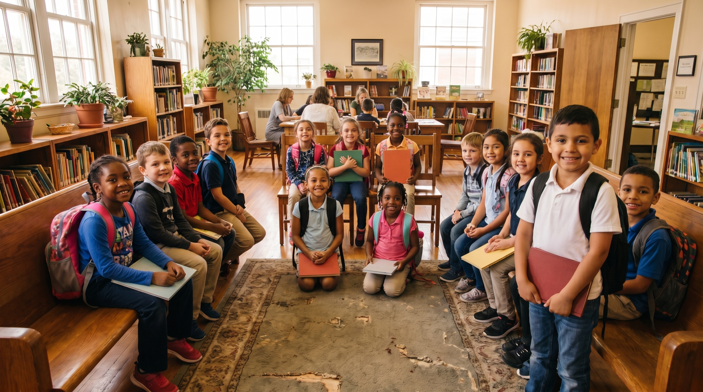 Children smiling together in a warm Winchester Kiwanis community service scene